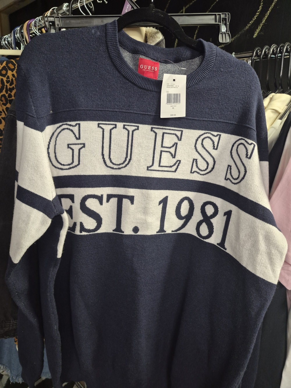 GUESS Navy and White 'GUESS EST. 1981' Crewneck Sweater